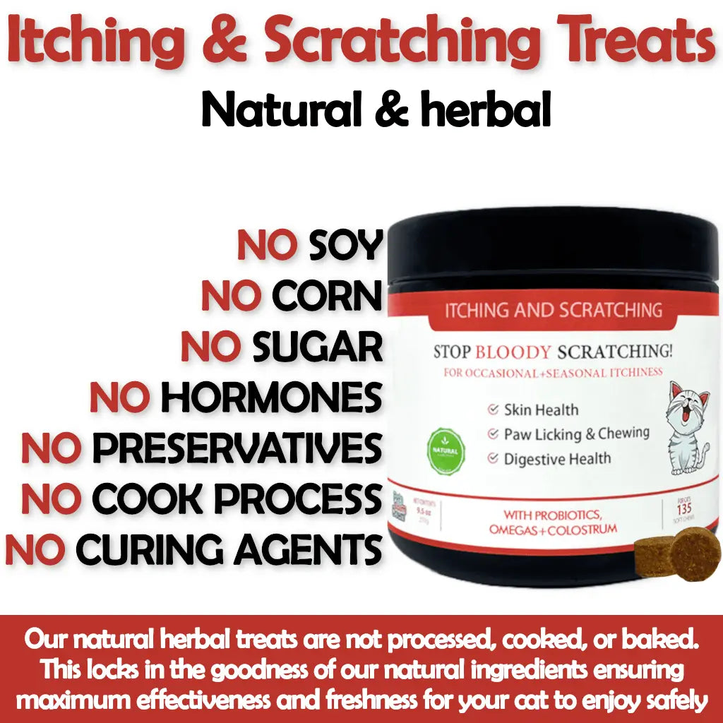 Itching and scratching relief cat treats for skin, immunity, seasonal (natural herbal)
