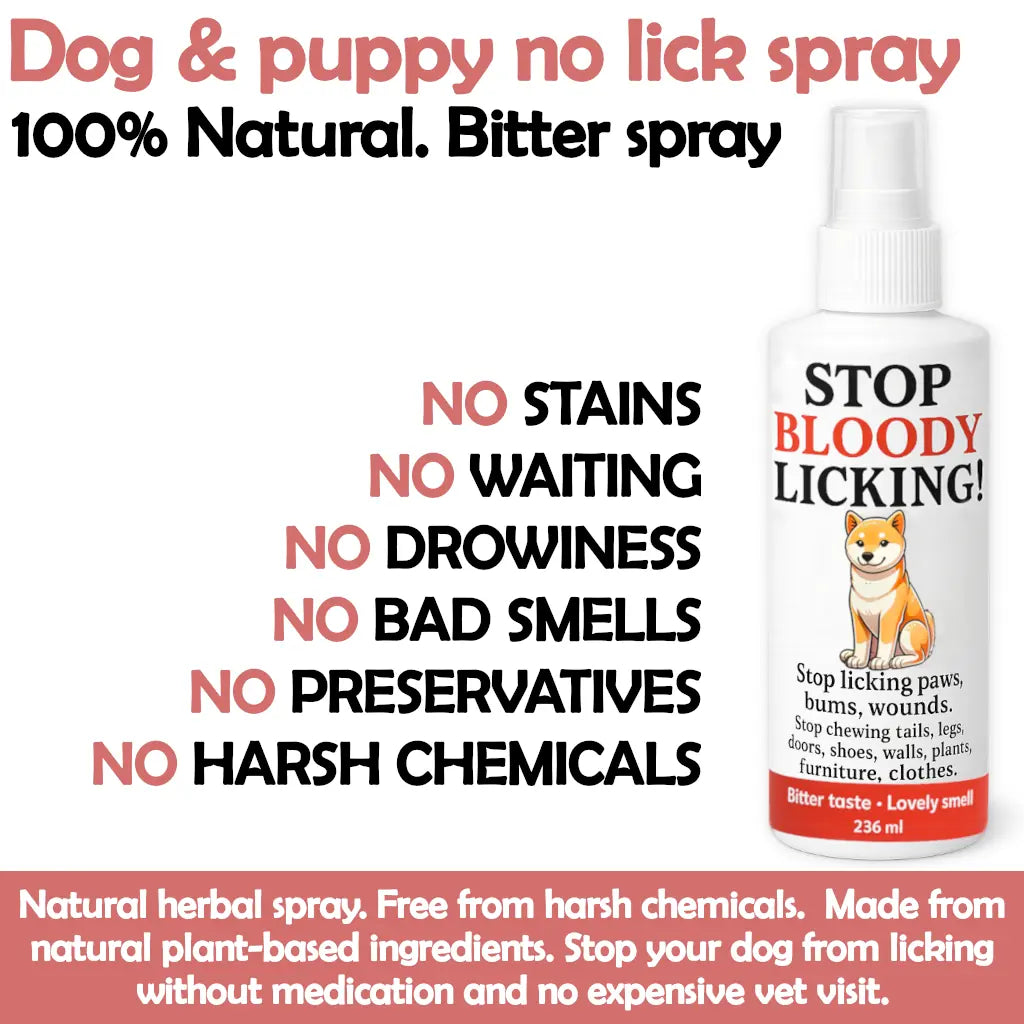 Stop Licking, Chewing, & Teething spray. Stop chewing furniture, shoes, bandages (natural herbal)
