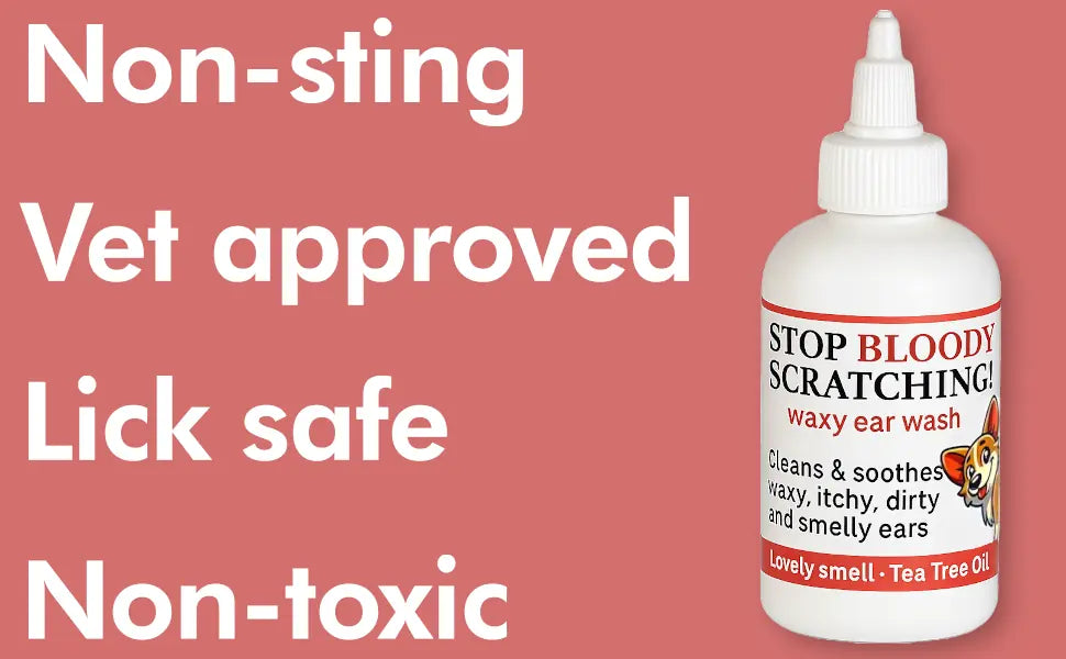 Ear Wash. Soothe Itchy, Gunky, Waxy & Smelly Ears. Head Shaking, Scratching & Rubbing