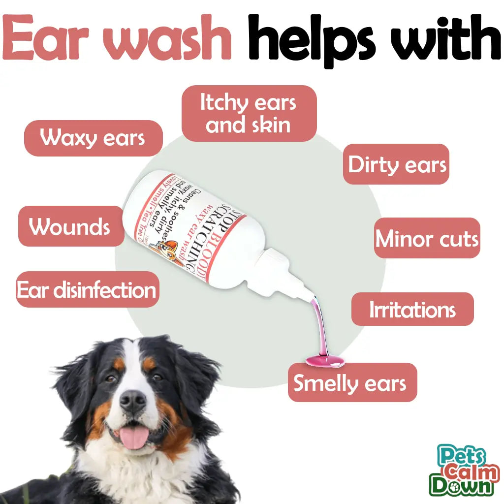 Ear Wash. Soothe Itchy, Gunky, Waxy & Smelly Ears. Head Shaking, Scratching & Rubbing