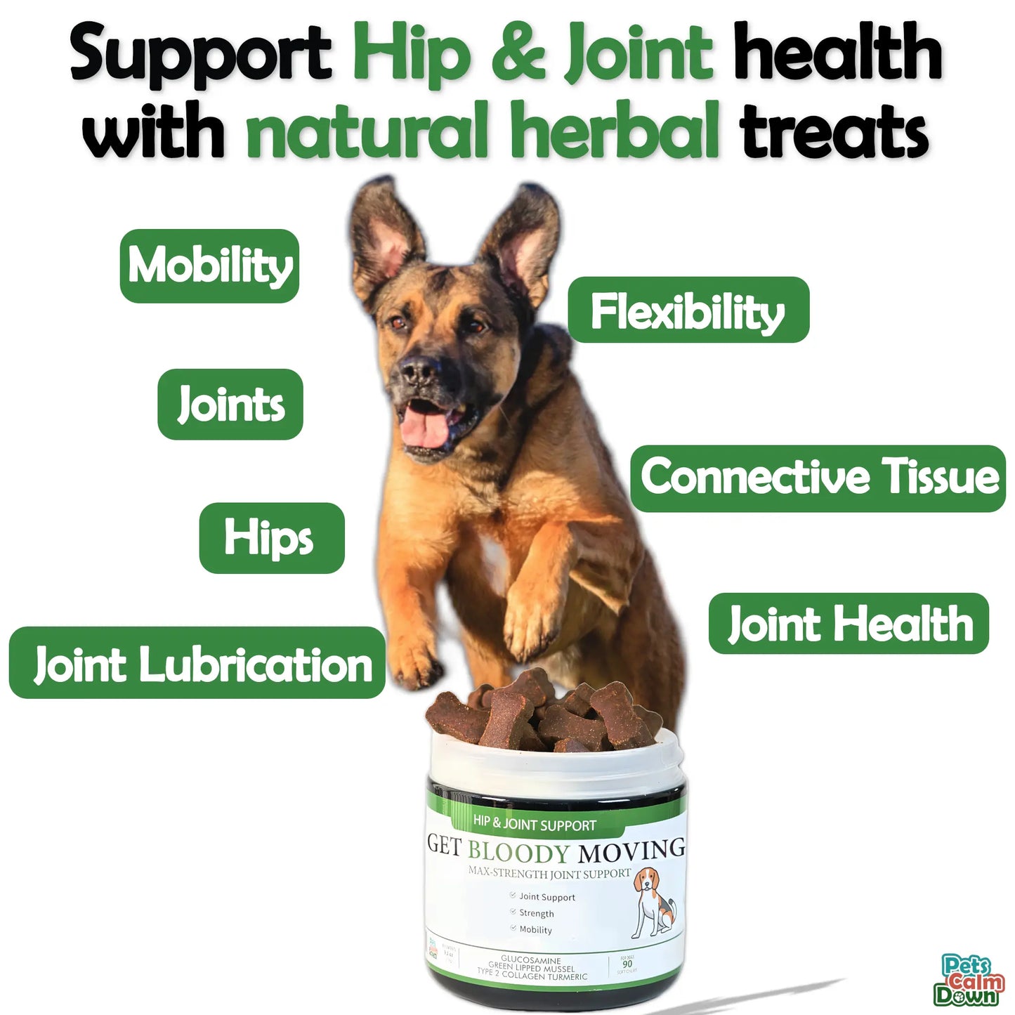 Hip & joint dog treats for age, mobility, strength, joints (natural herbal)