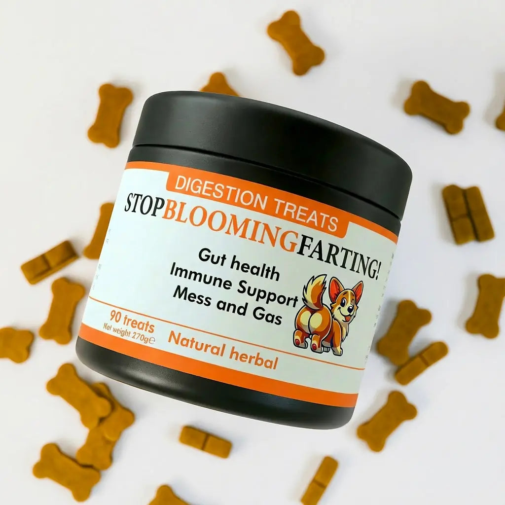 Probiotic dog treats for gas, mess, immunity, digestive health (natural herbal)