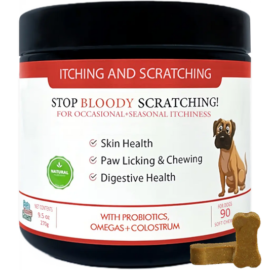 Itching and scratching dog treats for skin licking chewing seasonal natural herbal
