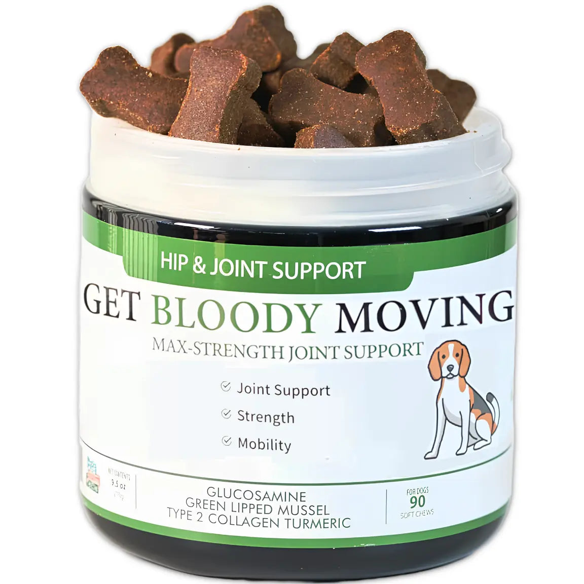 Hip & joint dog treats for age, mobility, strength, joints (natural herbal)