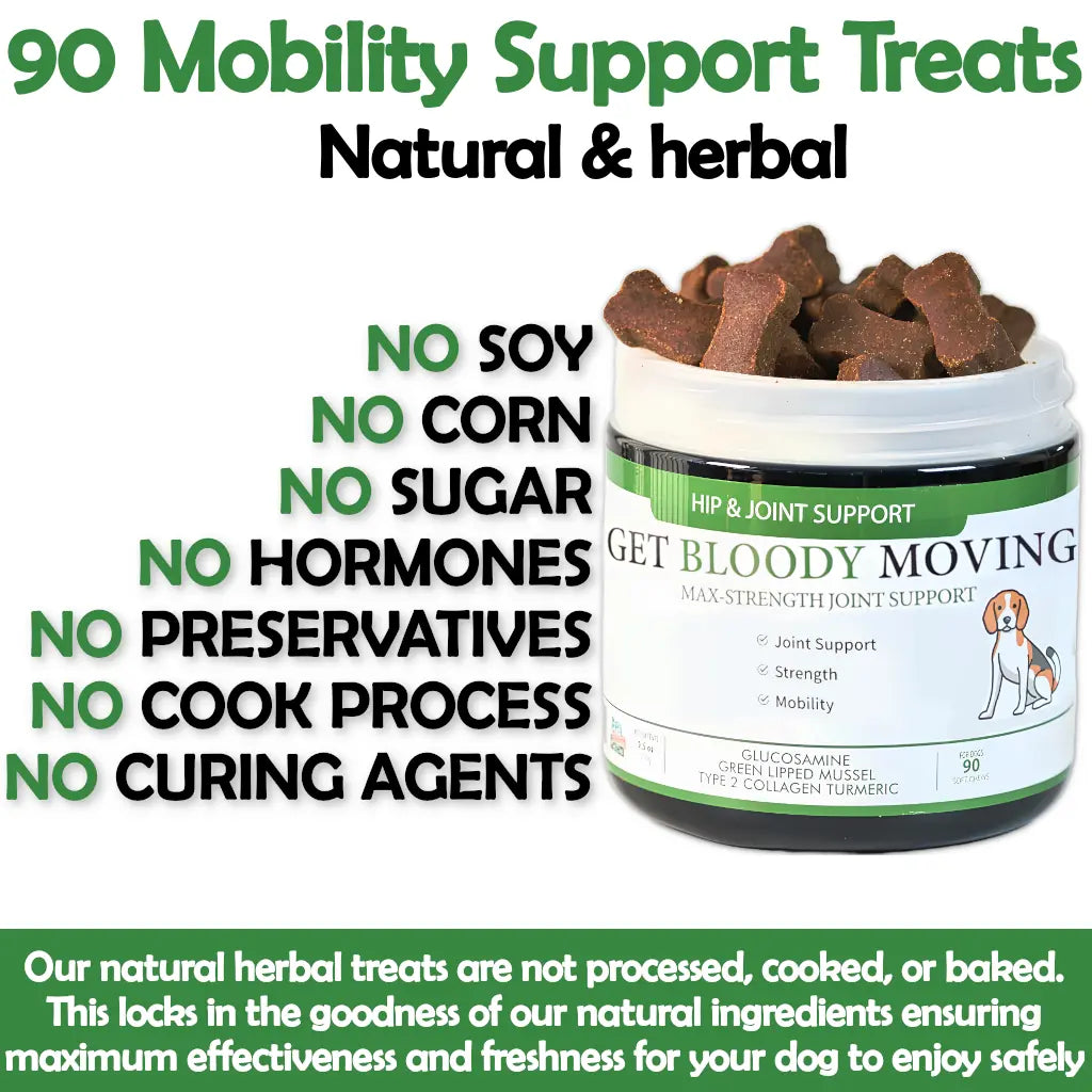 Hip & joint dog treats for age, mobility, strength, joints (natural herbal)