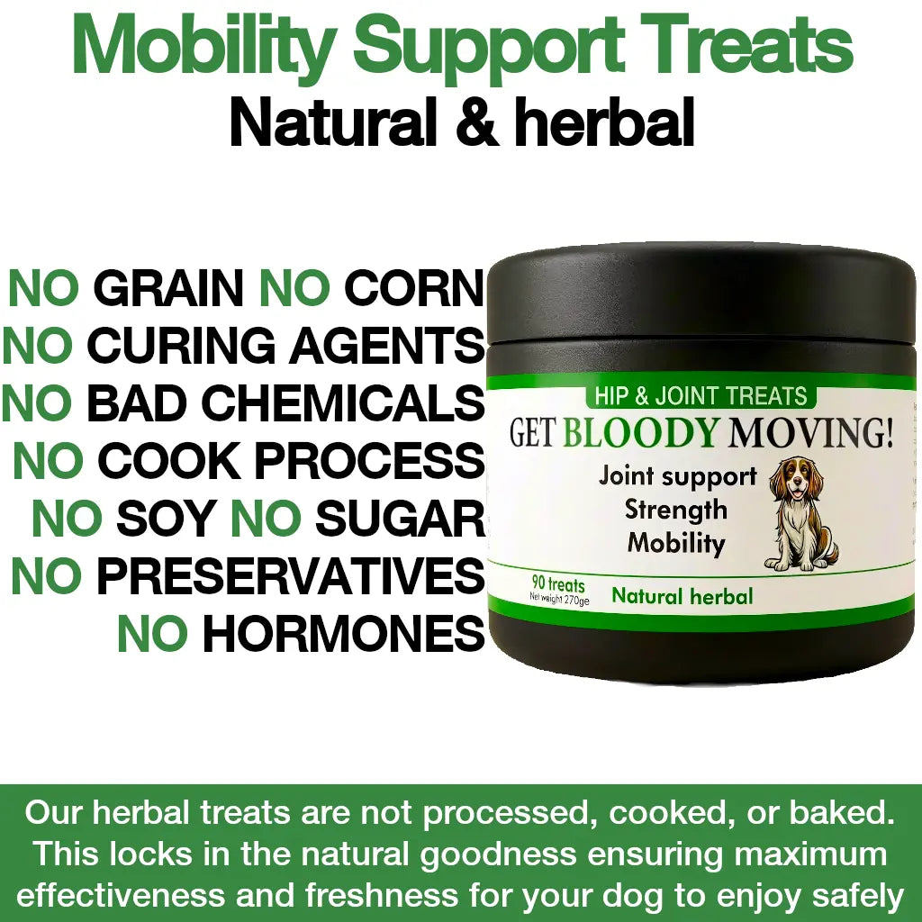 Hip & joint dog treats for age, mobility, strength, joints (natural herbal)