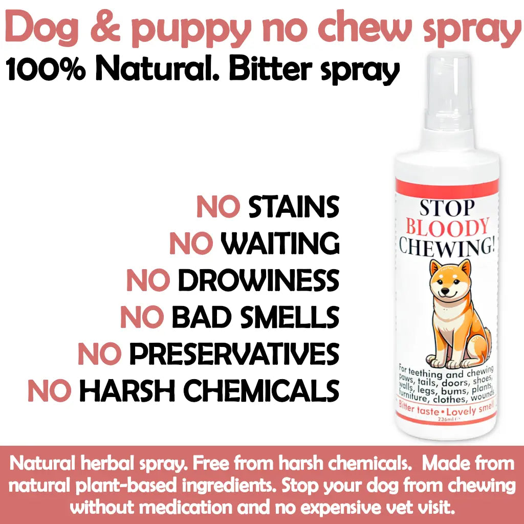 Teething, chewing & licking spray. Stop chewing furniture, shoes, bandages (natural herbal)