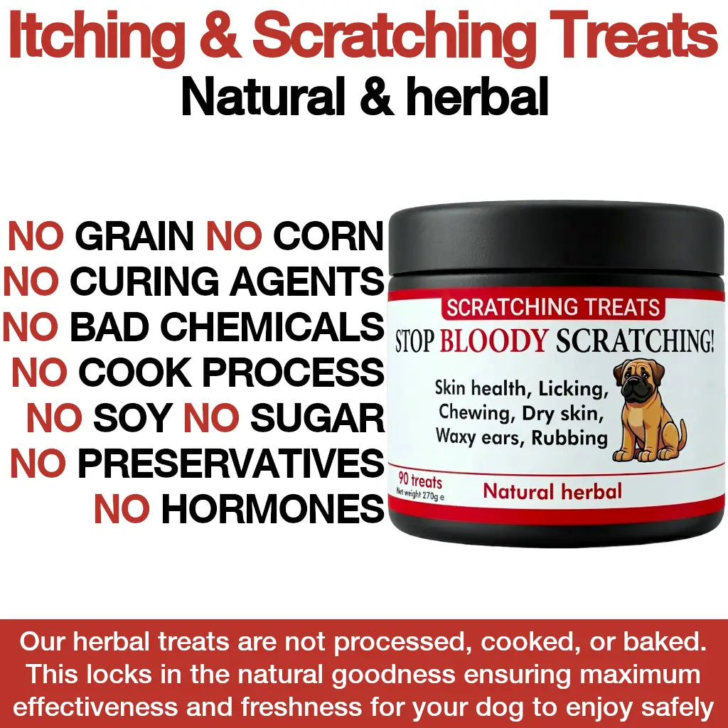 Itching and scratching dog treats for skin, licking, chewing, seasonal (natural herbal)