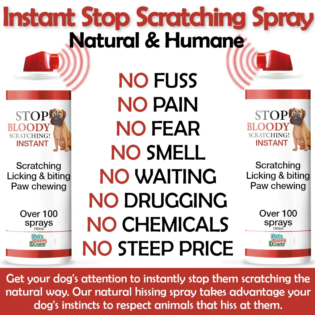 Dog training spray for scratching, rubbing, licking, biting, and chewing